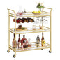 VASAGLE Bar Cart Gold, Large Home Bar Serving Cart with 3-Tier Mirrored Shelf, Wine Holders, Glass Holders, Kitchen, 15 x 33.9 x 35.4 Inches, Gold ULRC083A02 - color: Gold, size: 15"D x 33.9"W x 35.4"H
