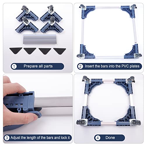 WBD WEIBIDA Adjustable Furniture Dolly with 4 Dual-Locking Wheels, Universal Washing Machine Base Stand, Square Appliance Mover for Refrigerator, Mini-Fridge, Washer & Dryer, Moving Cart - color: Blue - 4 Wheels