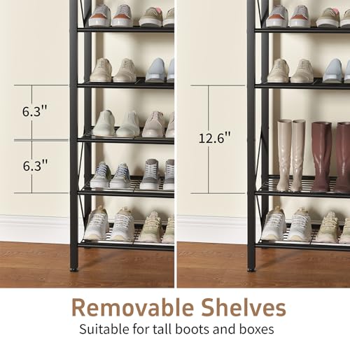 6-Tier Shoe Rack, Metal Shoe Stand with Wooden Top & 4 X Frames, Holds up to 24 Pairs, Sturdy Shoe Shelf for Entryway Closet Garage, Black - color: Black, size: 27.8"L x 10.8"W x 39.2"H