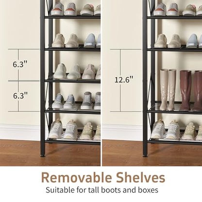 6-Tier Shoe Rack, Metal Shoe Stand with Wooden Top & 4 X Frames, Holds up to 24 Pairs, Sturdy Shoe Shelf for Entryway Closet Garage, Black - color: Black, size: 27.8"L x 10.8"W x 39.2"H