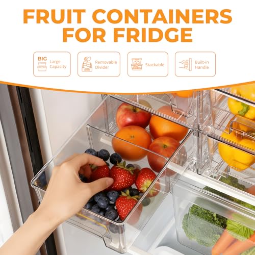 2 Pack Stackable Storage Drawers,Plastic Organizers Bins, Drawers Storage with Handles and Movable Dividers for Organization and Storage in Fridge,Bathroom, Pantry, Kitchen Cabinets, Under Sink - size: 2Pack 4.4"H-with Dividers