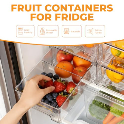 4 Pack Stackable Storage Drawers with Handles, Easy Assembly Clear Acrylic Fridge Organizer, Refrigerator Organizers and Storage for Kitchen, Under Sink, Pantry, Bathroom - size: 4Pack 4.4"H-with Dividers