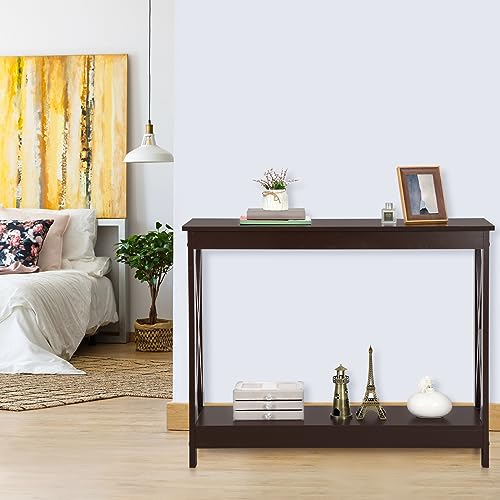 Nouva 2-Tier Narrow Console Sofa Side Table Wall Table for Hallway Foyer Table Sofa Tables Long Accent Table for Living Room,Espresso - color: Espresso