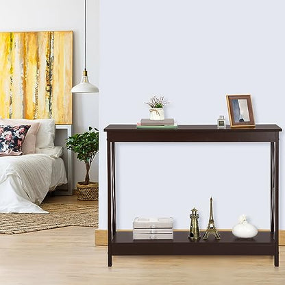 Nouva 2-Tier Narrow Console Sofa Side Table Wall Table for Hallway Foyer Table Sofa Tables Long Accent Table for Living Room,Espresso - color: Espresso