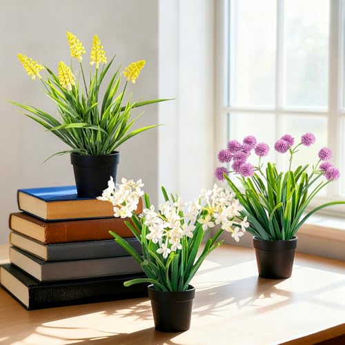 3 Pack Fake Small Plant Artificial Potted Flowers for Home Decor Fake Flower Plant Greenery Mini Faux Plant for Indoor Bedroom Living Room Office Shelf Bathroom Farmhouse Decor (Type 9) - color: Type 9