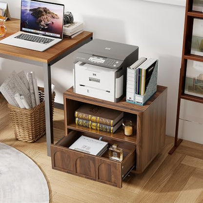 Accent Bed Side Table with Charging Station, Mid Century Modern Nightstand with Storage for Bedroom, Low Rectangle End Table with Drawer for Living Room Couch, Office, Samll Spaces - Walnut - size: Walnut-drawer