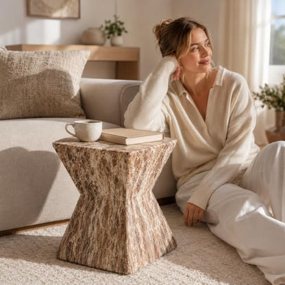 12.4" Concrete Side Table Outdoor, Modern Tree Stump Garden Stool,Faux Terrazzo Modern Small Squre Side Accent Table,Small Stone End Table for Balcony (Marble-12.4"-6) - color: Marble-12.4"-6