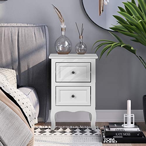 Bonnlo White Nightstand with 2 Drawers, Night Stands for Bedrooms, Small Bed Side Table/White Night Stand with Drawers for Small Spaces, College Dorm, Kids’ Room, Living Room, French, 16W x 12D x 24H - color: White