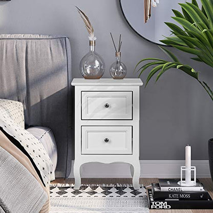 Bonnlo White Nightstand with 2 Drawers, Night Stands for Bedrooms, Small Bed Side Table/White Night Stand with Drawers for Small Spaces, College Dorm, Kids’ Room, Living Room, French, 16W x 12D x 24H - color: White