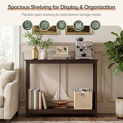 JupiterForce 39.4 Inch Console Table, Narrow 2-Tier Entryway Table with Storage Shelves, Sofa Side Table for Entryway, Living Room, Hallway, Office, Foyer, Brown - color: Brown