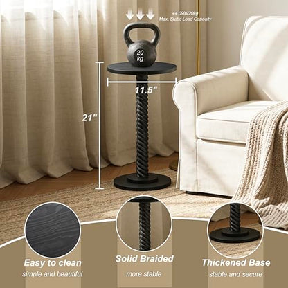 Small Drink Table, Round Pedestal Side Table, Martini Table for Small Spaces, Wooden End Table with Spiral Leg, Plant Stand Accent Table for Living Room, Bedroom, Bathroom, Easy Assembly, Black - color: Black