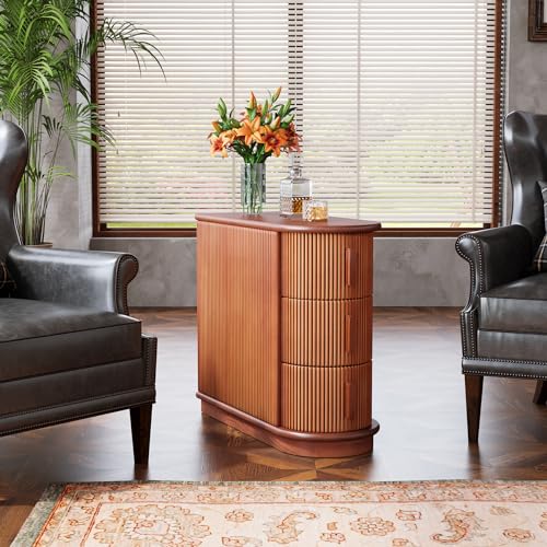 Tribesigns 3-Drawer Wooden End Table, Modern Sofa Side Table, Narrow Chair Side Table Slim Nightstand for Living Room, Bedroom, Finished Back, No Assembly Required, Walnut