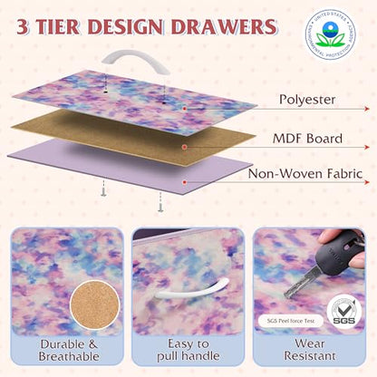 WLIVE Dresser TV Stand for 45, 50, 55 inch TV, Entertainment Center with LED Lights & Charging Station, Chest of Drawers with 8 Fabric Drawers for Living Room, Tie-dye Print (Pink, Purple, Blue) - color: Tie-dye Purple Print