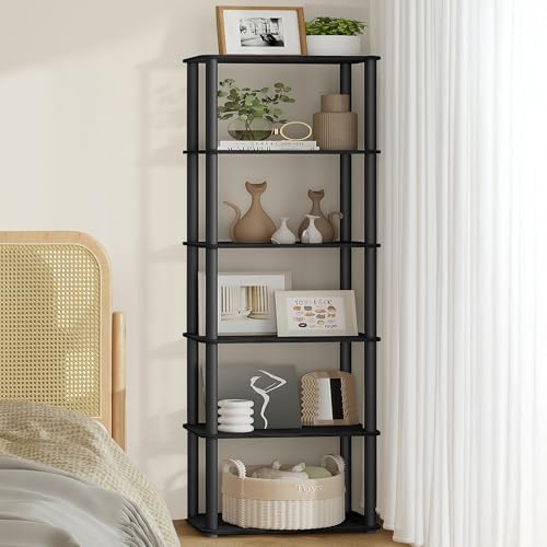 VASAGLE Superfast Toolless Assembly, 6-Tier Shelf for Living Room, Standing Shelf, Bookshelf, Bedroom, Kitchen, 9.4 x 15 x 68.3 Inches, Ebony Black and Ink Black ULLS136B01 - color: Ebony Black + Ink Black, size: 6 Tiers (15"W)
