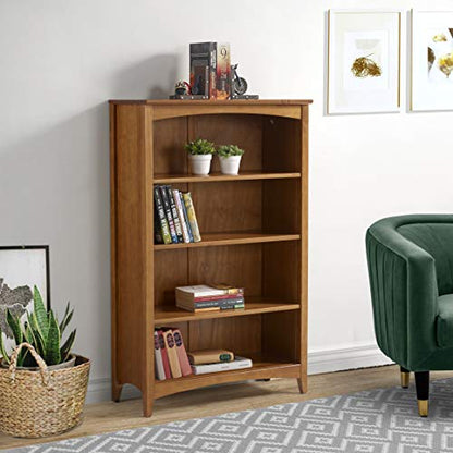 Shaker Style 4 Shelf Bookcase / Solid Wood / 48" High / Adjustable Shelving / Closed Back / Display Bookshelf for Living Room, Bedroom, Home and Office, Cherry - color: Brown, size: 48"