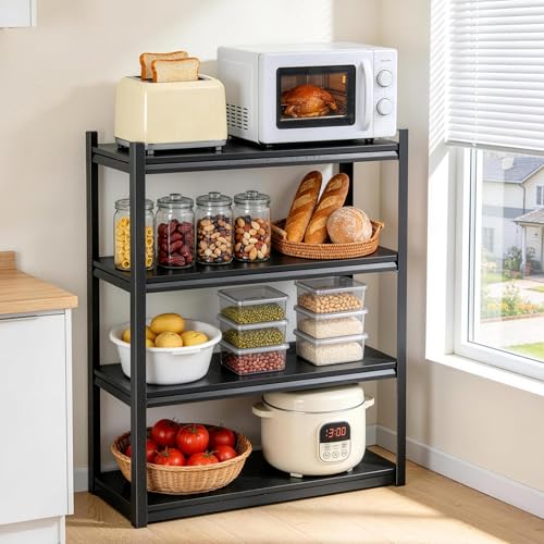 Kitchen Storage Shelves, 44''H*20''W Microwave Stand, Adjustable Metal Shelving, 1600LBS Bakers Rack, Black Kitchen Shelf, 4 Tier Shelving Unit for Bathroom, Pantry, Laundry, Closet, Garage - size: 4T-44"H*20"W*14"D