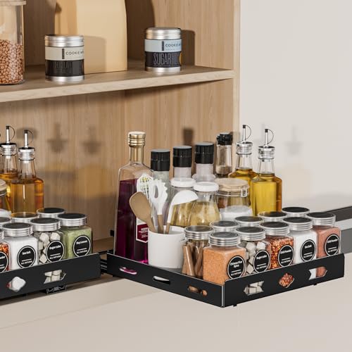 BOIVSHI Pull Out Spice Rack Organizer for Cabinet, Heavy Duty Spice Organizer, Vertical Spice Rack Organizer for Kitchen, Cabinet, Pantry (10.5''Wx10.5''Dx2.8''H, Metal Black) - size: 10.5''Wx10.5''Dx2.8''H,1 Tier
