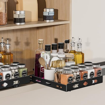 BOIVSHI Pull Out Spice Rack Organizer for Cabinet, Heavy Duty Spice Organizer, Vertical Spice Rack Organizer for Kitchen, Cabinet, Pantry (10.5''Wx10.5''Dx2.8''H, Metal Black) - size: 10.5''Wx10.5''Dx2.8''H,1 Tier