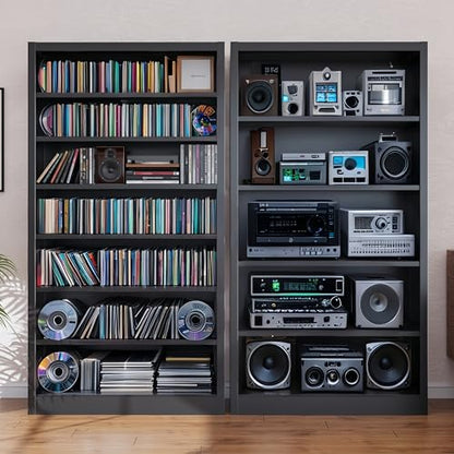 55" Media Storage Cabinet, Metal CD Storage Rack with 6 Adjustable Shelves, Large DVD Storage Shelf Rack for Living Room, Home Entertainment (Black)