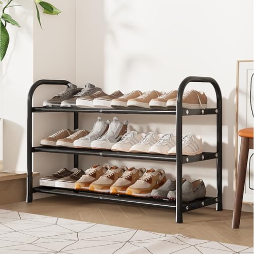 3 Tier Expandable Shoe Rack Metal Shoe Stand Shelf Storage for Entryway Closet Doorway, Black - size: 3 Tier