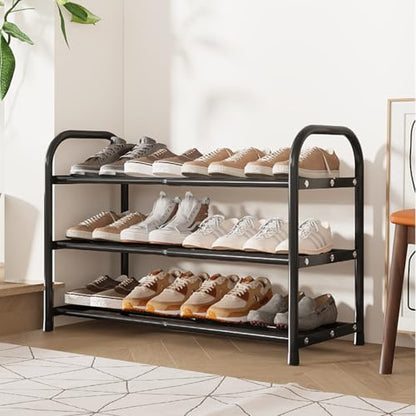 3 Tier Expandable Shoe Rack Metal Shoe Stand Shelf Storage for Entryway Closet Doorway, Black - size: 3 Tier