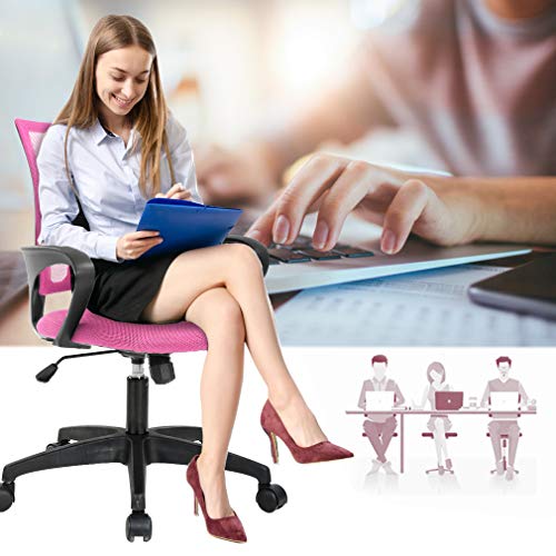 BestOffice | Ergonomic Office Chair | Mid-Back Swivel Desk Chair | Breathable Backrest & Lumbar Support | Adjustable Height | Sponge Seat | Rolling Wheels | Pink | for Adults & Women | Pack of 2 - color: Pink, style: pack of 2