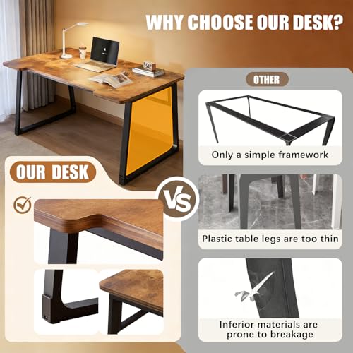 Computer Desk 39.4 Inch Small Office Desk with Wood Top and Metal Frame, Study Writing Desk for Home, Bedroom, Gaming, U-Shaped Leg Design, Modern Simple - color: Frame：black/Board：rustic Brown