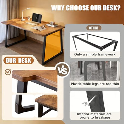 Computer Desk 39.4 Inch Small Office Desk with Wood Top and Metal Frame, Study Writing Desk for Home, Bedroom, Gaming, U-Shaped Leg Design, Modern Simple - color: Frame：black/Board：rustic Brown