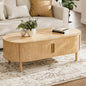 ZttRiee Oval Coffee Table with Sliding Doors, Modern, Natural | 47.24"L x 21.65"W x 16.14"H, 200 lbs capacity, 2 front & back storage areas, ~60 min assembly - color: Oak_lsj032-n