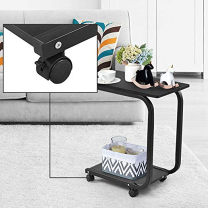 Tangkula C Table Sofa Side Table, Snack Table Coffee Tray, End Table for Living Room, Overbed Table, Black