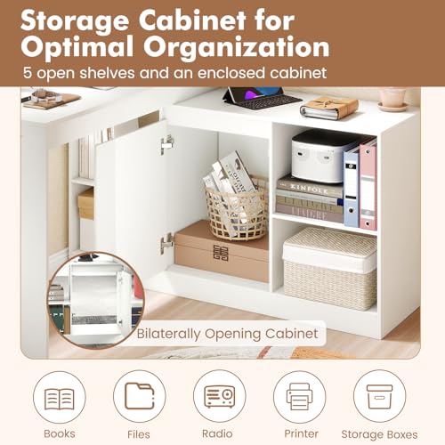 GIANTEX 48" Reversible L-Shaped Computer Desk, Modern Corner Computer Workstation with 2 Doors & 4 Open Storage Cubes, Large Executive Desk for Home Office, White/Black (White)