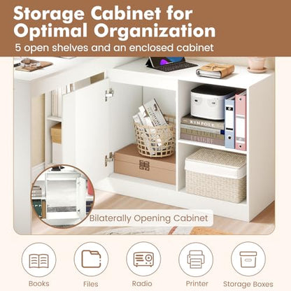 GIANTEX 48" Reversible L-Shaped Computer Desk, Modern Corner Computer Workstation with 2 Doors & 4 Open Storage Cubes, Large Executive Desk for Home Office, White/Black (White)