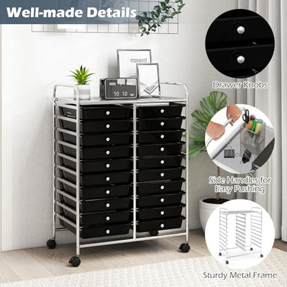 DREAMADE Rolling Cart With Storage Drawers, Utility Cart With Removable Plastic Drawers, Lockable Wheels for Classroom Organization, Art Supplies, Office, Scrapbook (20 Drawers, Black) - color: Black, style: 20 Drawers