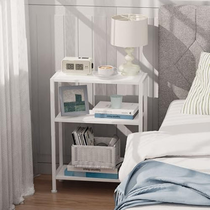 3-Tier Side Table, Small End Table, Sofa Side Table for Narrow Spaces, Slim End Table, Skinny Nightstand Table for Living Room Bedroom Office, White - color: White