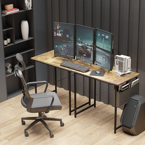 Small Space Writing Desk with Headphone Hooks, Modern Simple Design, Suitable for Study, Home Office and Living Room - color: Brown, size: 32 Inch