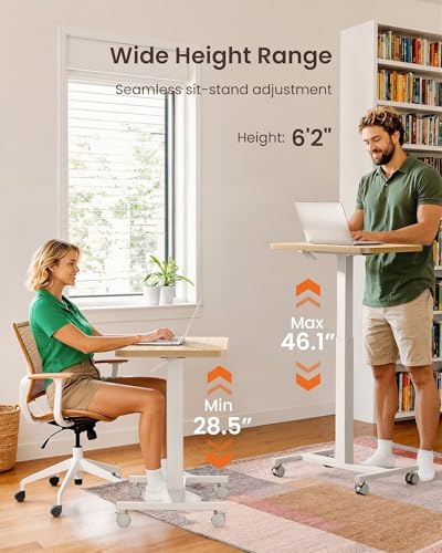 ErGear Mobile Small Standing Desk, Enhanced Adjustable Height Computer Workstations, Portable Rolling Laptop Desk with 4 Lockable Wheels for Home Office & Classroom, Light Walnut - color: Light Walnut