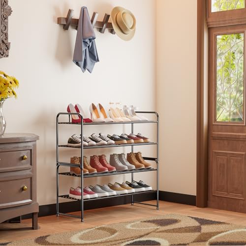 SUFAUY 2-Tier 33" Wide Shoe Rack, Closet Metal Shoe Rack Organizer Heavy Duty, Stackable, Black - color: Black