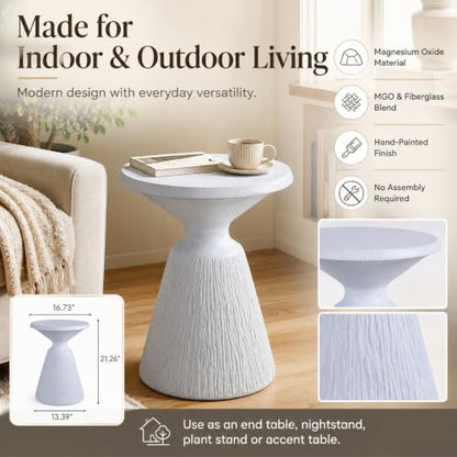 Stone Side Table,Round Faux Marble Side Table,Modern Small Stone End Table for Balcony (White-16.7"-3) - color: White-16.7"-3