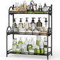 EKNITEY Bathroom Counter Organizer - 3 Tier Spice Rack(No Assembly) | Skincare Countertop Organizers, for Bathroom Kitchen Bedroom, Sturdy Metal Frame, Easy to Clean, Foldable, Black - color: Black