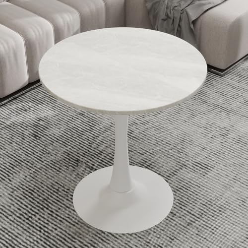 27.6" Marble Round Tulip Table, Mid-Century Modern Style Dining Table with White Pedestal Base for 2-4 People, Featuring A Marble Tabletop for Kitchen, Dining Room, Cafe (Grayish White) - color: Grayish White#white