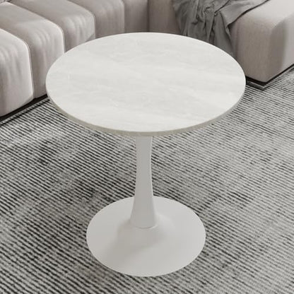 27.6" Marble Round Tulip Table, Mid-Century Modern Style Dining Table with White Pedestal Base for 2-4 People, Featuring A Marble Tabletop for Kitchen, Dining Room, Cafe (Grayish White) - color: Grayish White#white
