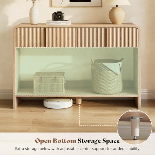AMERLIFE 45" Fluted Entryway Console Table with 2 Drawers and Open Shelf | Modern Entryway Table, Rounded Edges, Wood Sofa Table for Hallway, Foyer, Behind Couch, Living Room, Natural Oak - color: Natural Oak - Fluted Panel, size: 45"