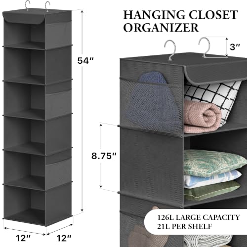Simple Houseware 6 Shelf Hanging Closet Organizer, Dark Gray - color: Dark Gray, size: 6 Shelf