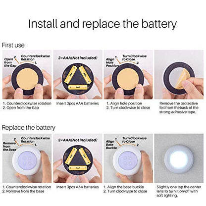 STAR-SPANGLED Push Tap Light, 2.8” Mini Night Touch LED Puck Lamp, Portable Under Cabinet Lighting AAA Battery Operated Powered, DIY Stick On Lights for Closet, Counter, Kitchen, Cool White, 5 Pack - color: White