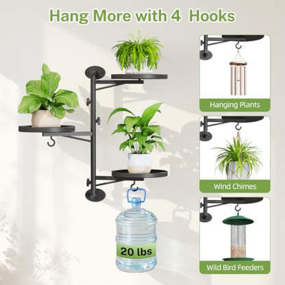 iDavosic.ly Rotating Window Plant Shelves Set of 2, 3-Tier Metal Wall Stand with Hooks, Flower Display Holder Rack for Living Room, Space Saving, Modern Black (Pots/Chains/Plants Not Included) - color: Deep Black, size: 2 Pack