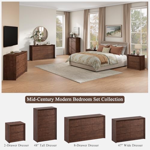 YANSNWO Walnut Nightstand Set of 2 with Charging Station, 23.6" Modern Bedside Table with Thickened Frame & Unique Panel, Mid Century Wood End Table for Bedroom, Living Room - color: Walnut, size: 15.6"D x 23.6"W x 23.6"H (2 Drawers/2 Piece)