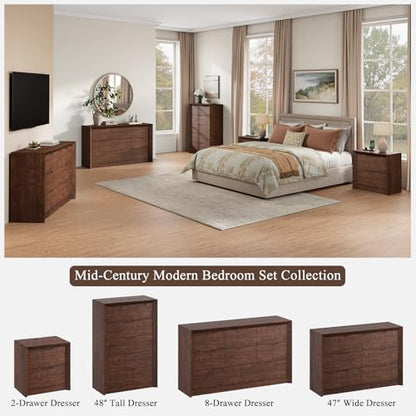 YANSNWO Walnut Nightstand Set of 2 with Charging Station, 23.6" Modern Bedside Table with Thickened Frame & Unique Panel, Mid Century Wood End Table for Bedroom, Living Room - color: Walnut, size: 15.6"D x 23.6"W x 23.6"H (2 Drawers/2 Piece)