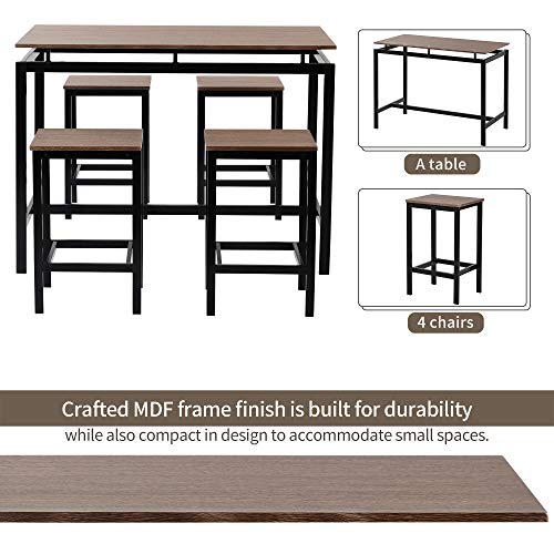 Solid Wood 4-Piece Kitchen Dining Table Set, Counter Height Bar Table Set with 3 Stools and Storage Shelves, Perfect for Home, Kitchen, Living Room (Dark Brown-1) - color: Dark Brown-1
