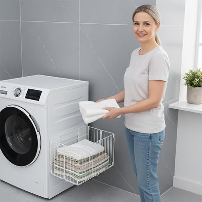 Magnetic Collapsible Laundry Basket, Foldable Metal Laundry Hamper for Washing Machine Side, Space Saving Pop Up Hamper, Laundry Room Organization and Storage (White) - color: White
