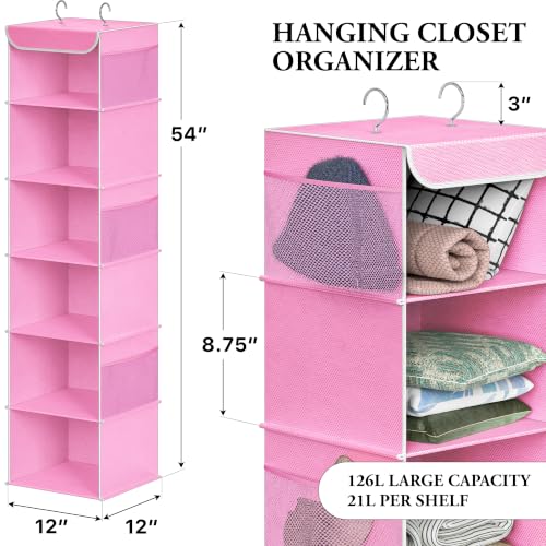 Simple Houseware 6 Shelf Hanging Closet Organizer, Pink - color: Pink, size: 6 Shelf